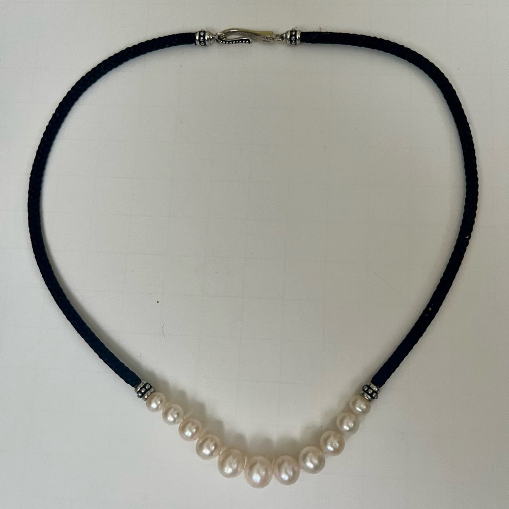 Honora leather sterling silver freshwater pearl necklace. 19” length